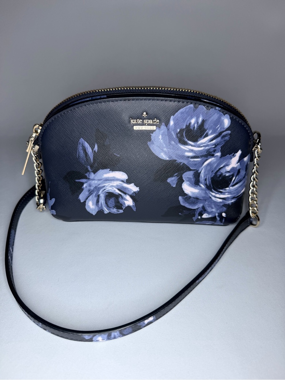kate spade navy crossbody with blue floral print